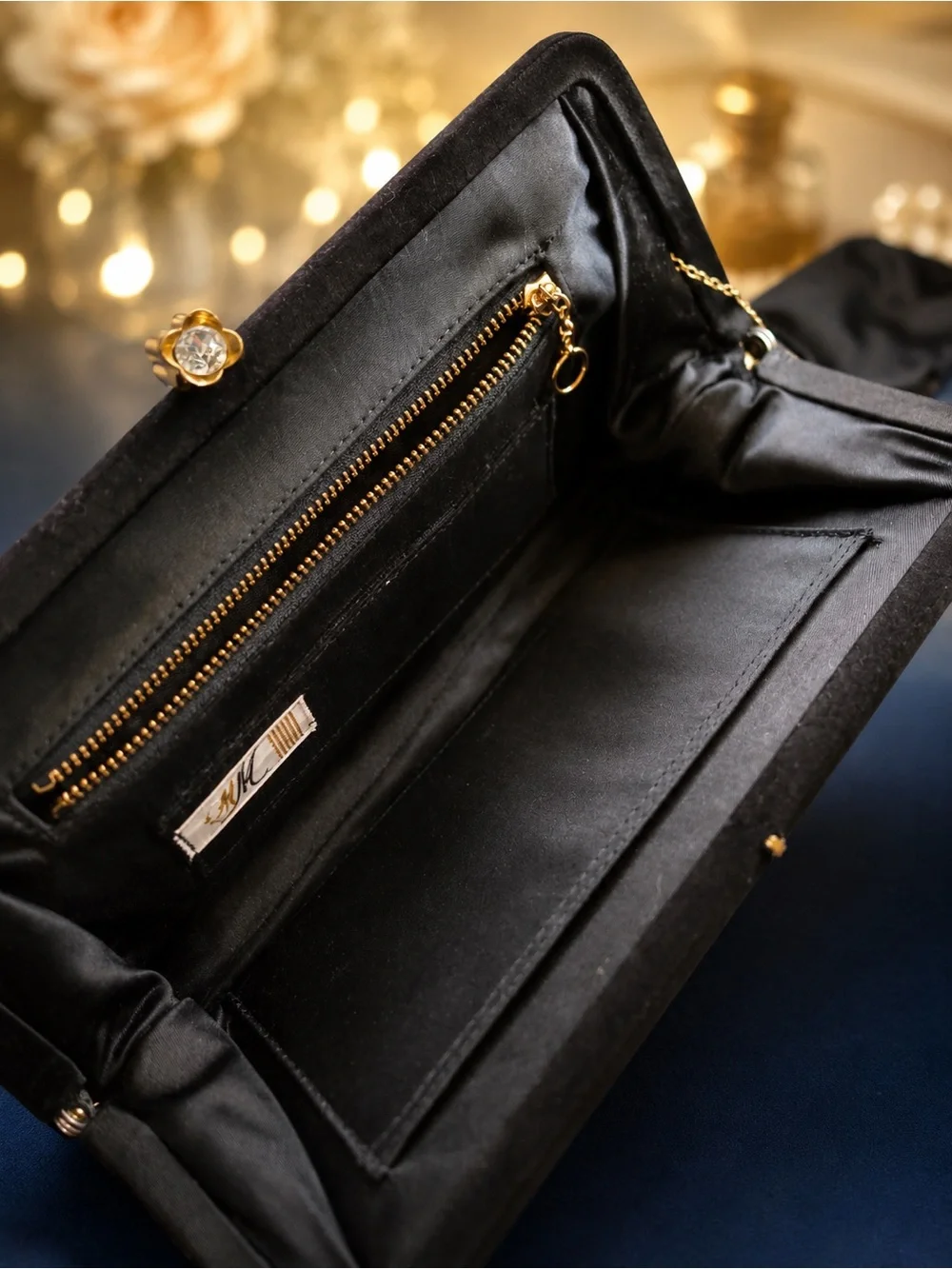Vintage Morris Moskowitz MM Black Velvet Clutch Jeweled Evening Bag